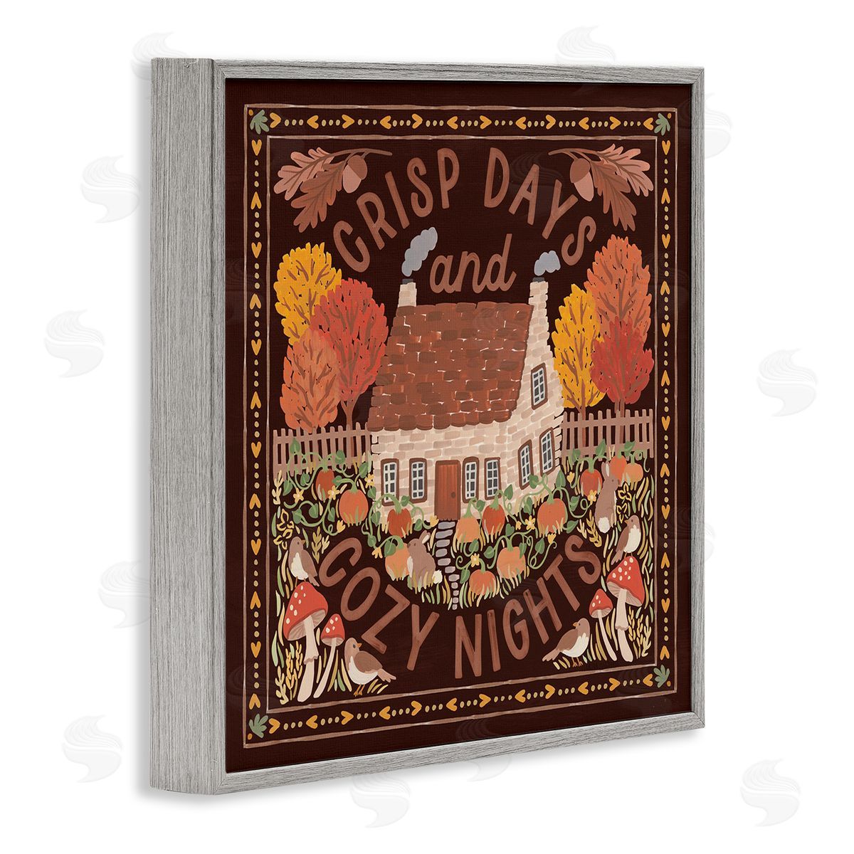 Crisp Days Fall Phrase Grey Frame Print Wall Art, Home Decor by Laura Marshall