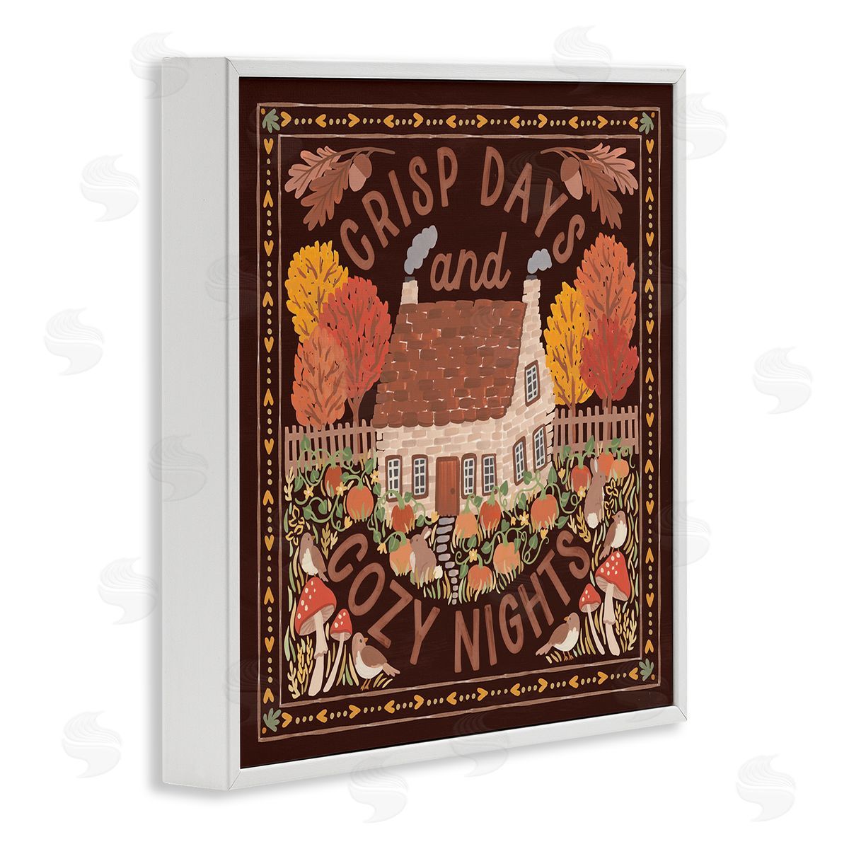 Crisp Days Fall Phrase White Frame Print Wall Art, Home Decor by Laura Marshall