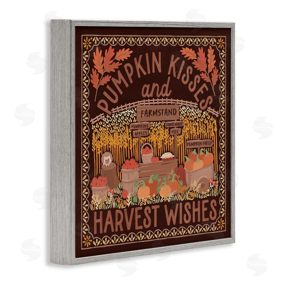 Autumn Harvest Wishes Grey Frame Print Wall Art, Home Decor by Laura Marshall