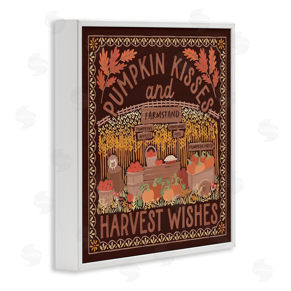Autumn Harvest Wishes White Frame Print Wall Art, Home Decor by Laura Marshall
