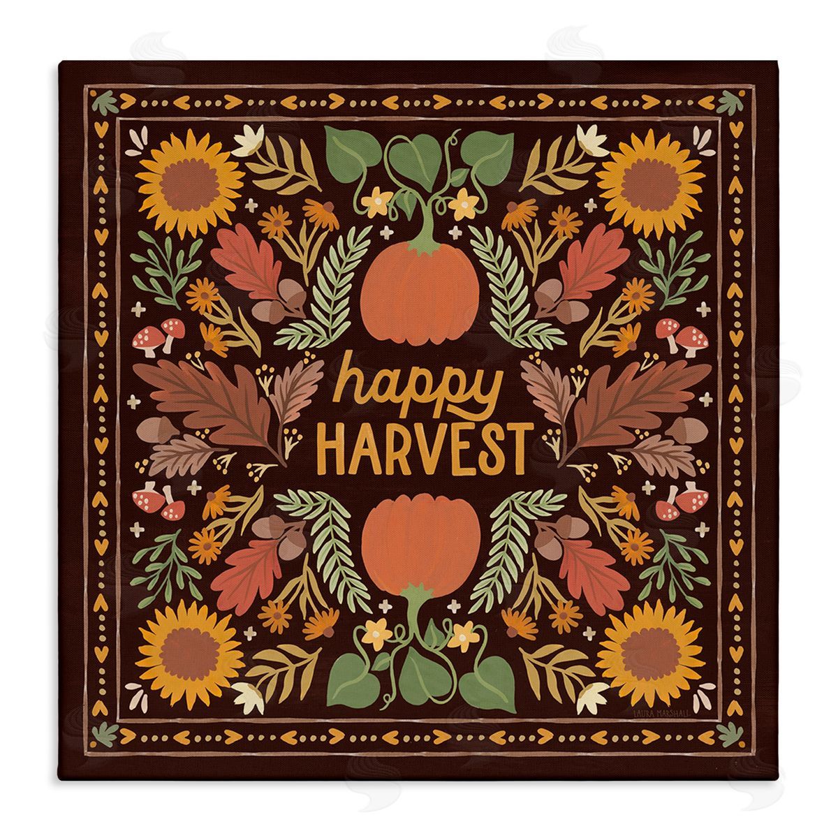 Happy Harvest on Brown Canvas Wall Art, Home Decor by Laura Marshall