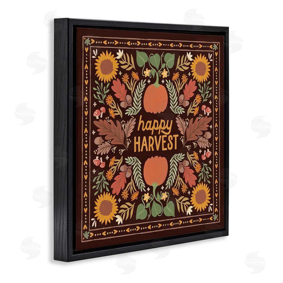 Happy Harvest on Brown Black Floating Frame Canvas Wall Art, Home Decor by Laura Marshall