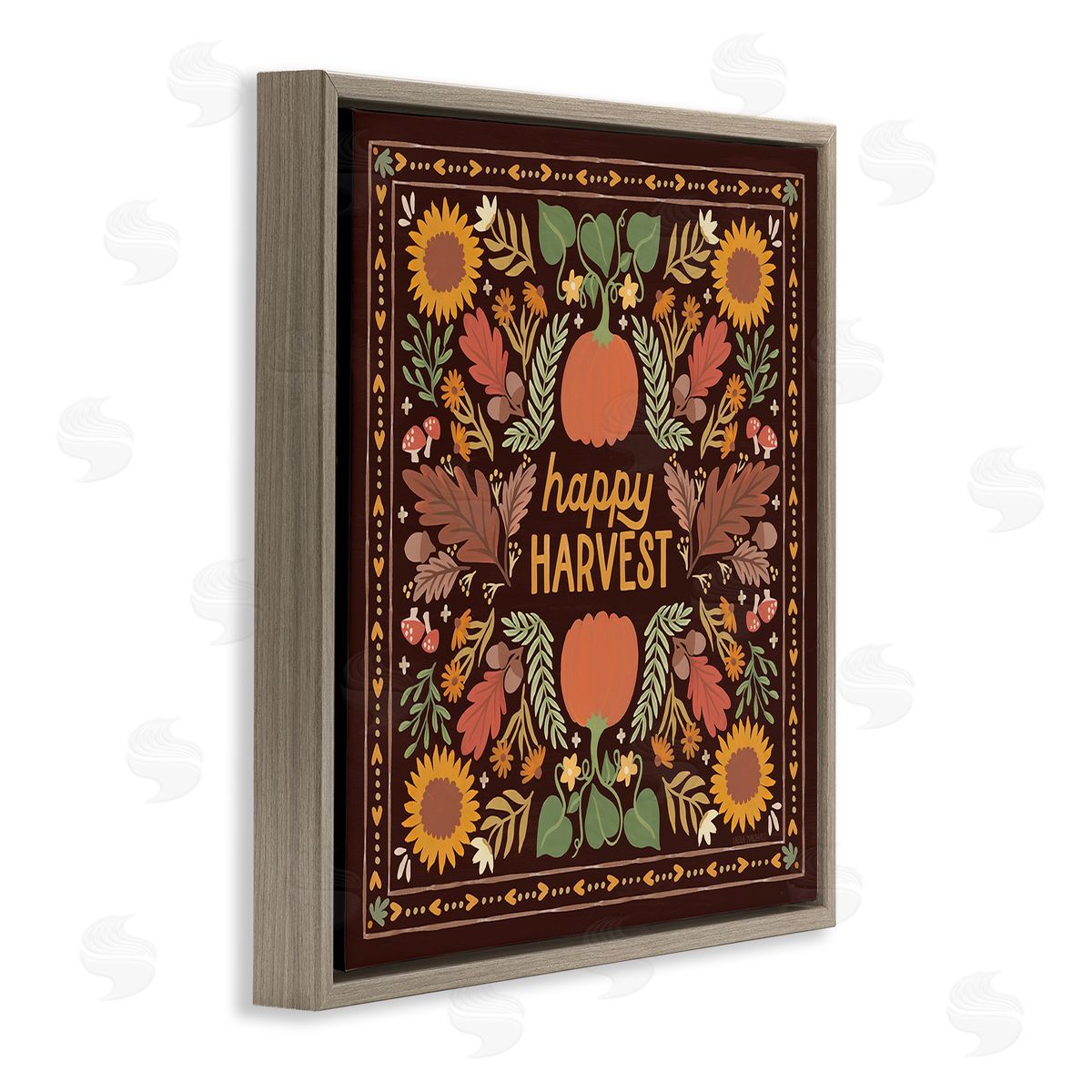 Happy Harvest on Brown Brown Floating Frame Canvas Wall Art, Home Decor by Laura Marshall