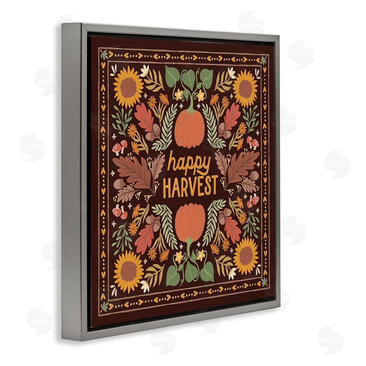 Happy Harvest on Brown Grey Floating Frame Canvas Wall Art, Home Decor by Laura Marshall