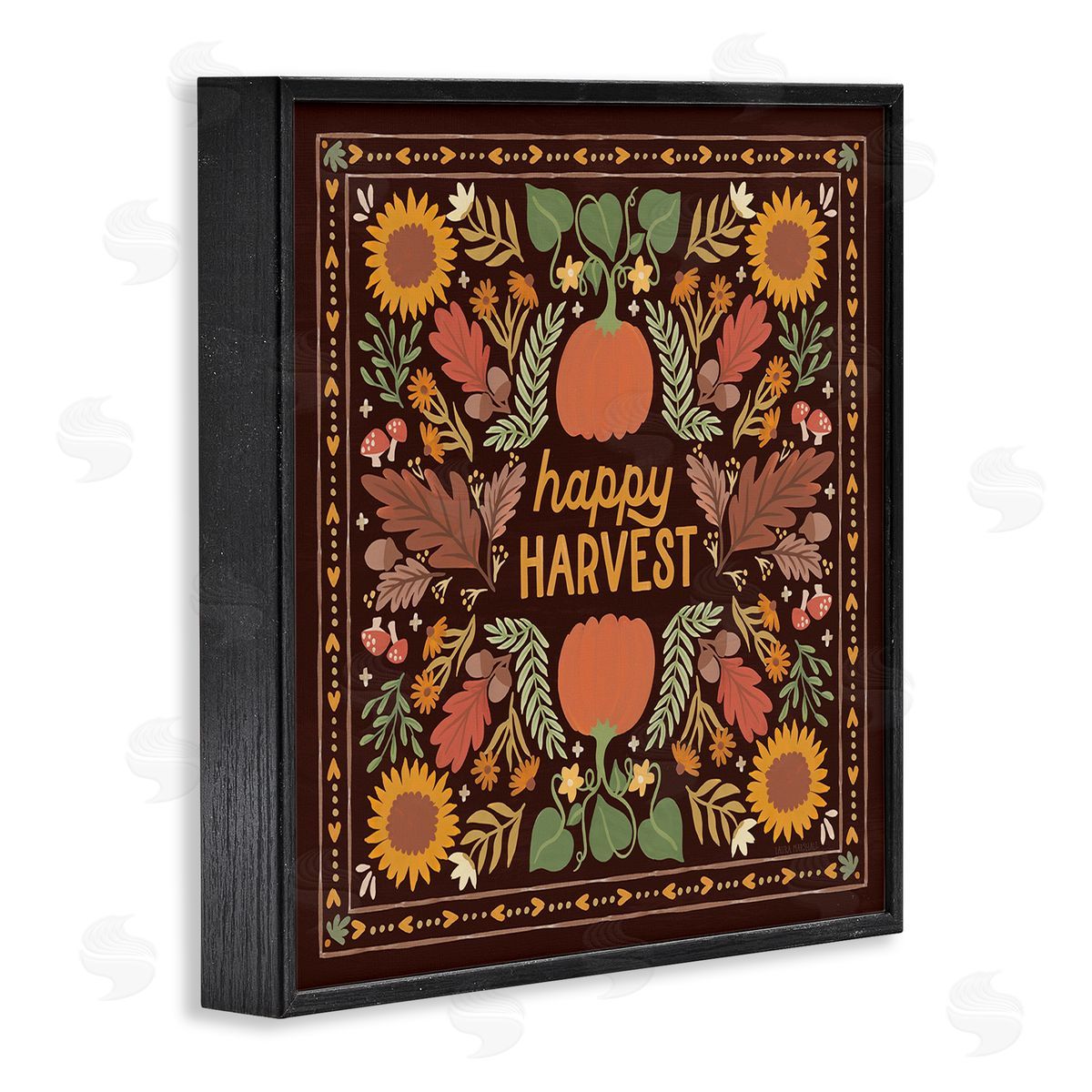 Happy Harvest on Brown Black Frame Print Wall Art, Home Decor by Laura Marshall