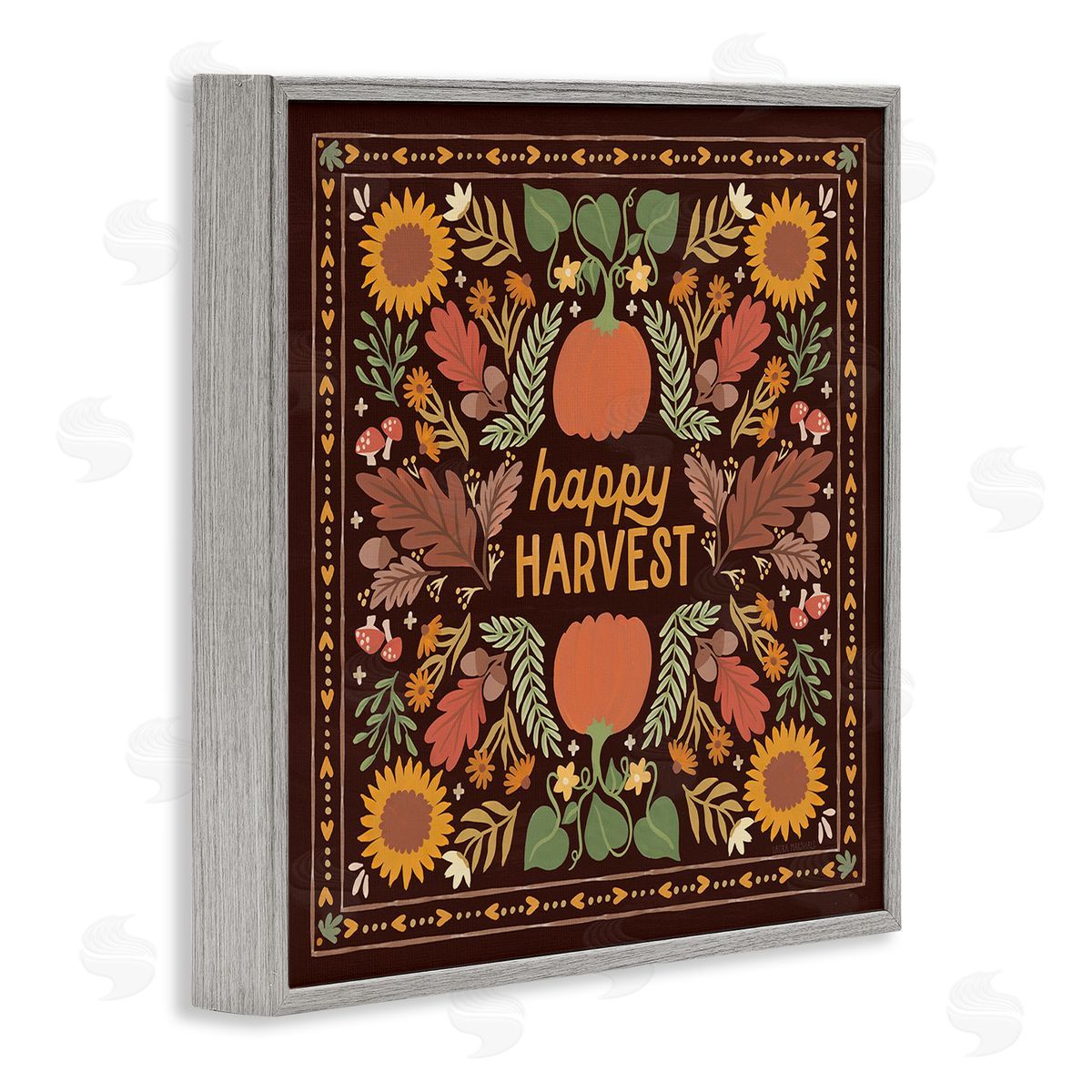 Happy Harvest on Brown Grey Frame Print Wall Art, Home Decor by Laura Marshall