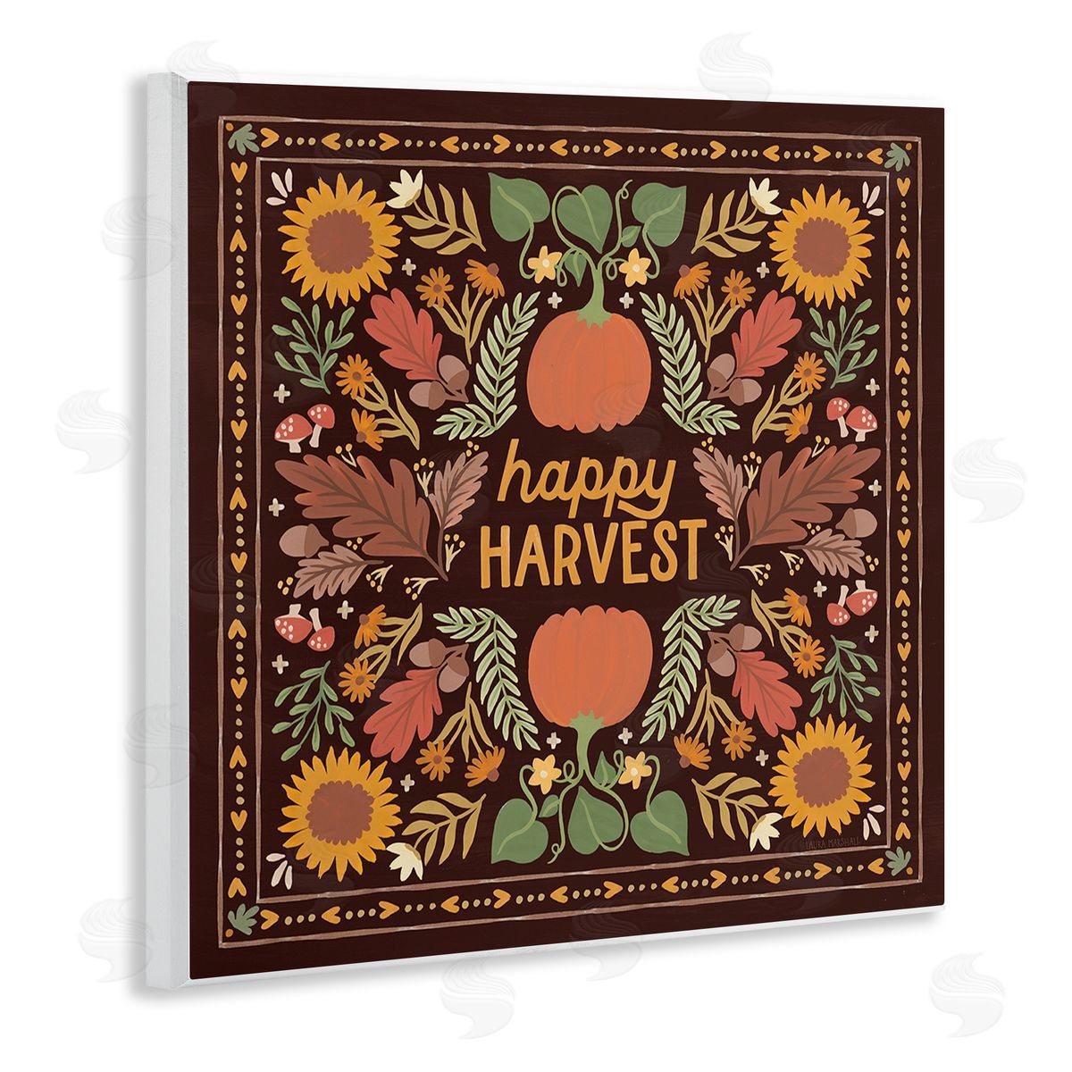 Happy Harvest on Brown Wood Plaque Wall Art, Home Decor by Laura Marshall