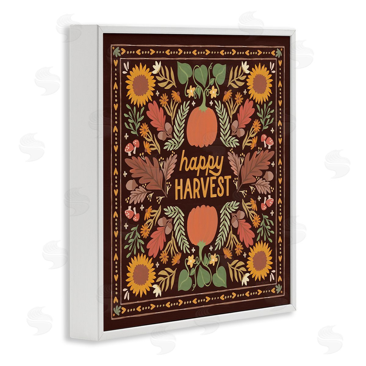 Happy Harvest on Brown White Frame Print Wall Art, Home Decor by Laura Marshall