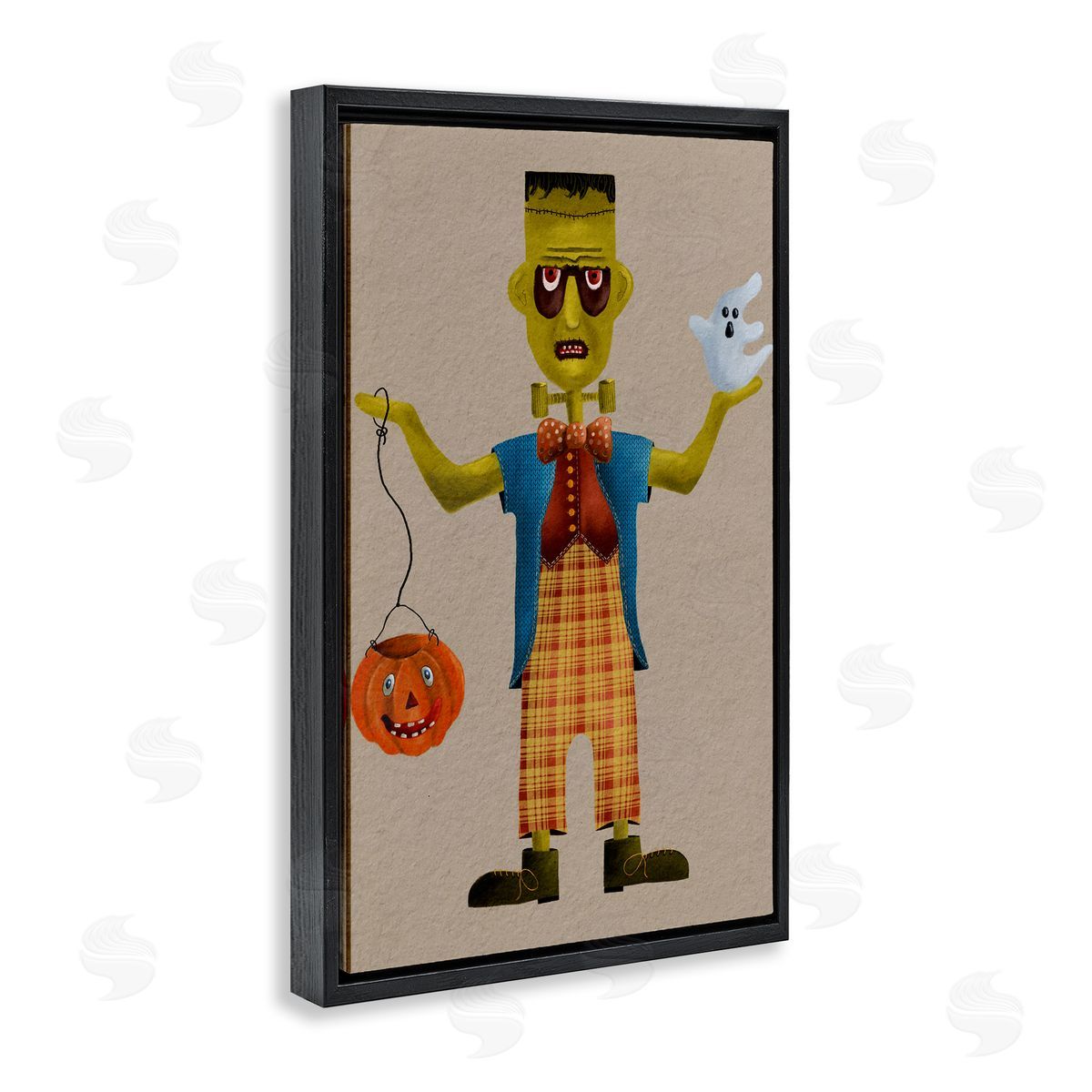Halloween Monster and Ghost Black Floating Frame Canvas Wall Art, Home Decor by Regina Moore