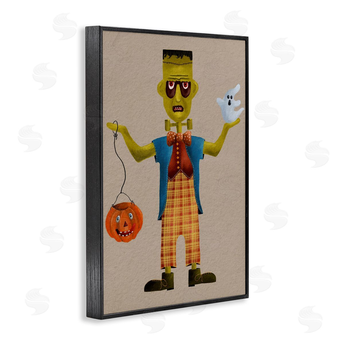 Halloween Monster and Ghost Black Frame Print Wall Art, Home Decor by Regina Moore