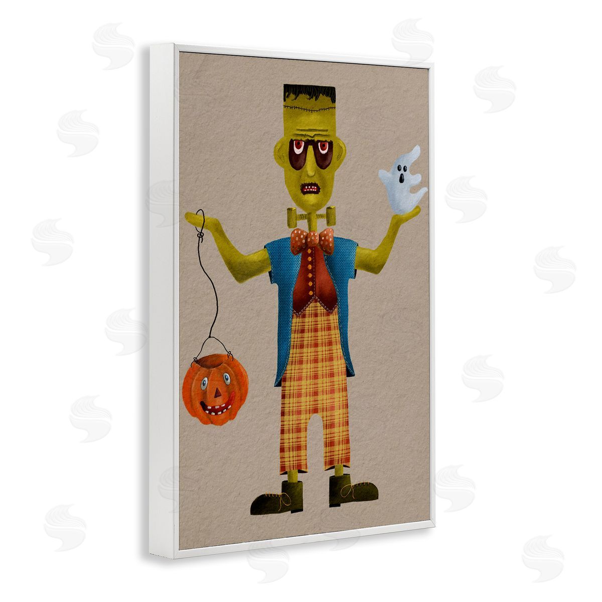 Halloween Monster and Ghost White Frame Print Wall Art, Home Decor by Regina Moore