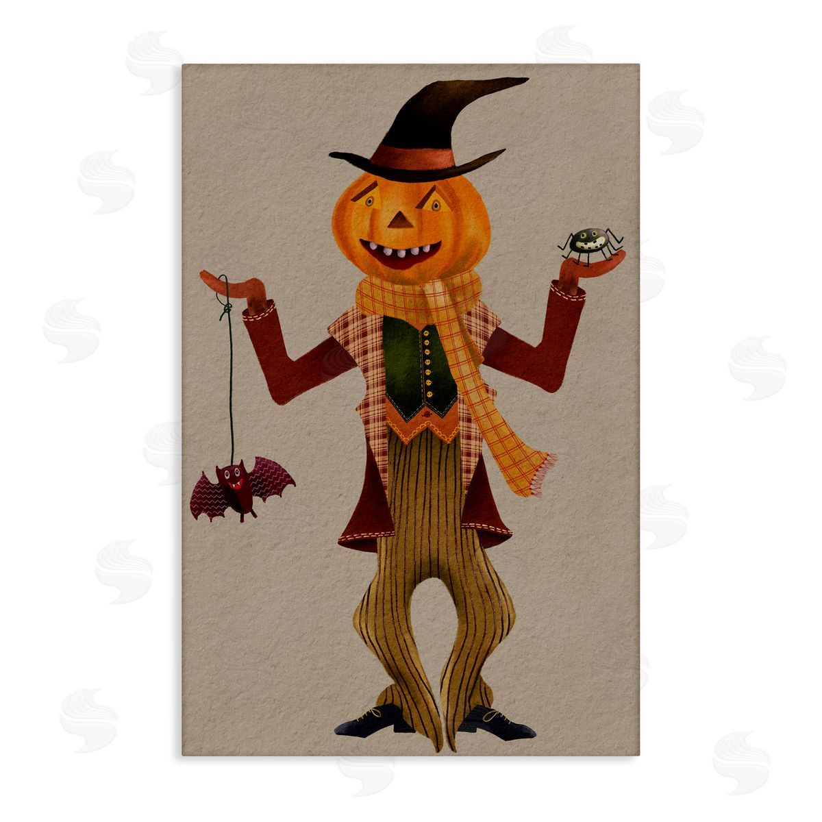 Halloween Scarecrow and Bat Canvas Wall Art, Home Decor by Regina Moore