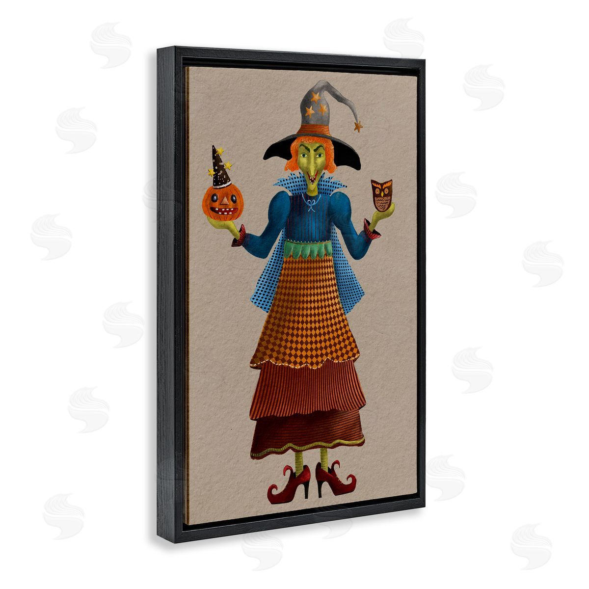 Halloween Witch in Plaid Black Floating Frame Canvas Wall Art, Home Decor by Regina Moore