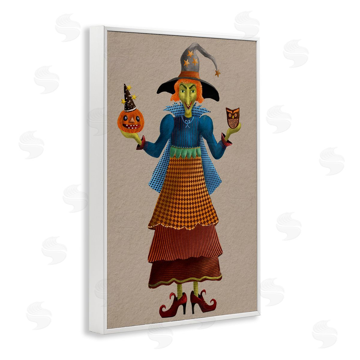 Halloween Witch in Plaid White Frame Print Wall Art, Home Decor by Regina Moore
