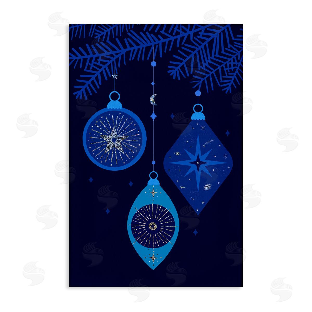 Blue Hanging Ornaments Canvas Wall Art, Home Decor by Victoria Barnes