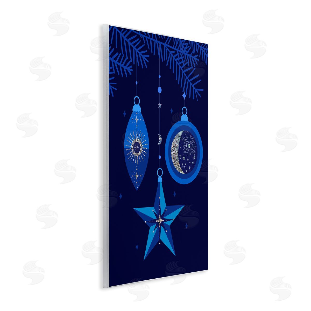 Blue Holiday Ornaments Wood Plaque Wall Art, Home Decor by Victoria Barnes