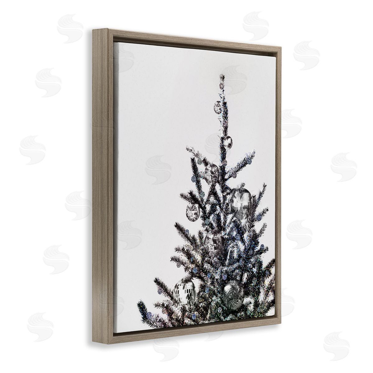 Christmas Tree Disco Balls Brown Floating Frame Canvas Wall Art, Home Decor by Victoria Barnes