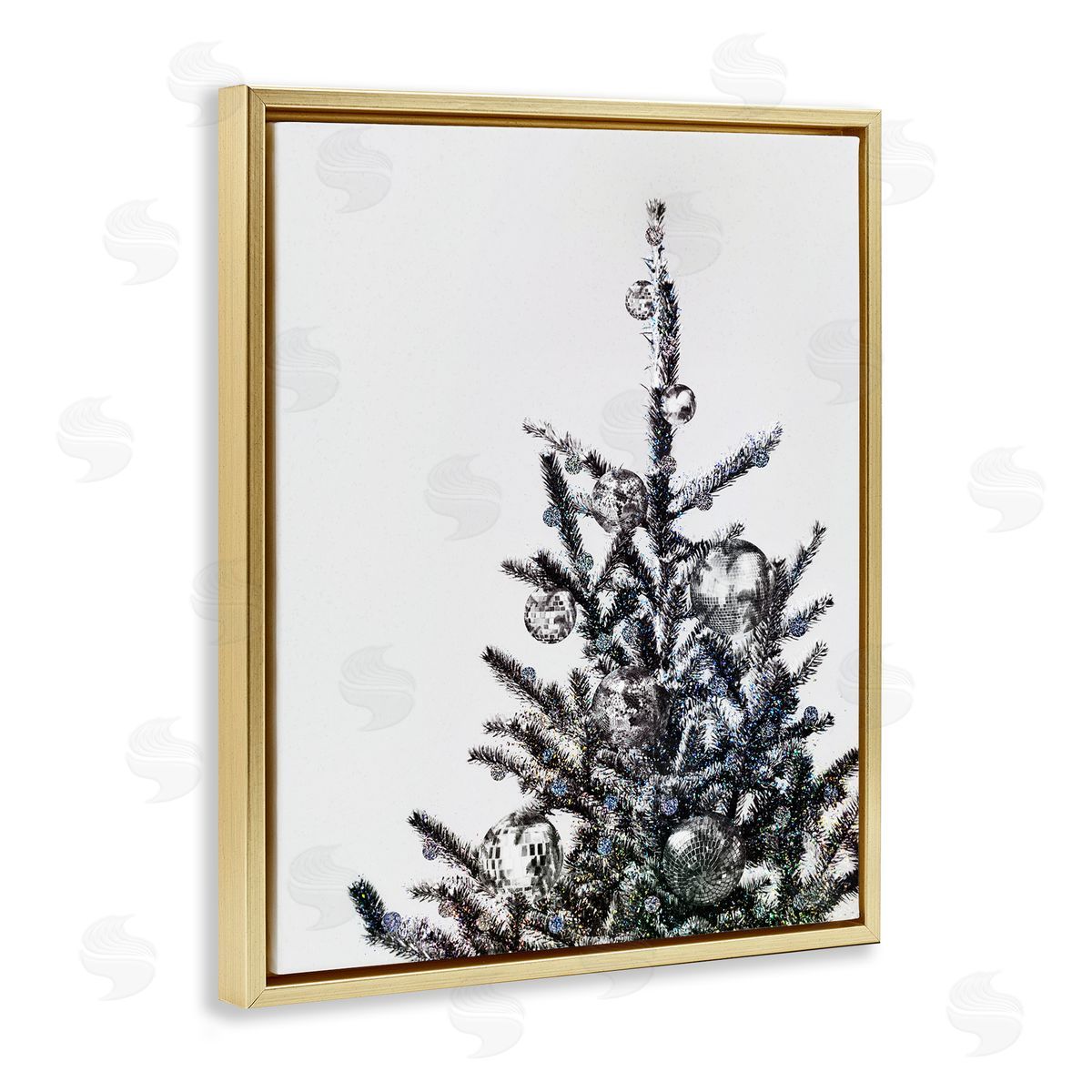 Christmas Tree Disco Balls Gold Floating Frame Canvas Wall Art, Home Decor by Victoria Barnes
