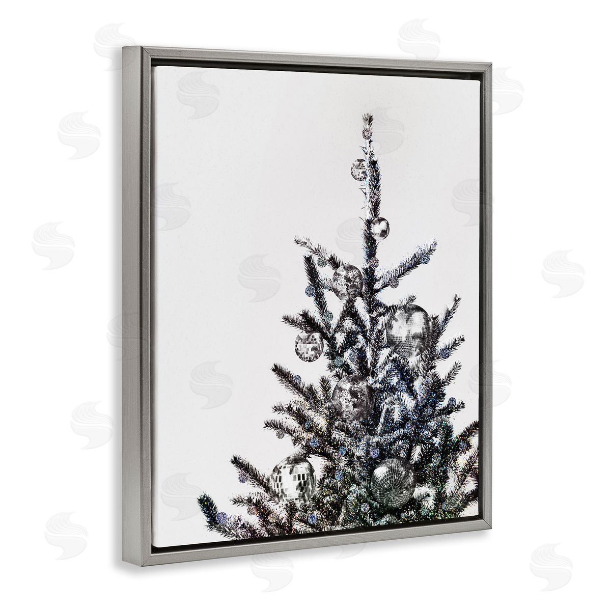 Christmas Tree Disco Balls Grey Floating Frame Canvas Wall Art, Home Decor by Victoria Barnes