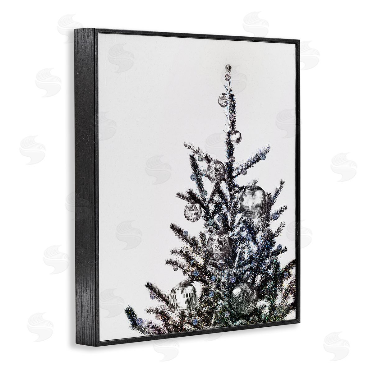 Christmas Tree Disco Balls Black Frame Print Wall Art, Home Decor by Victoria Barnes