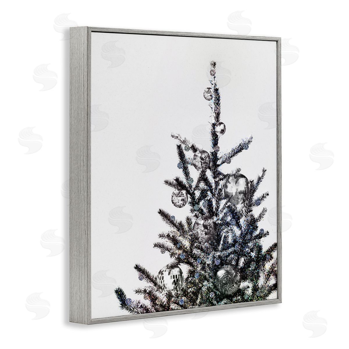 Christmas Tree Disco Balls Grey Frame Print Wall Art, Home Decor by Victoria Barnes