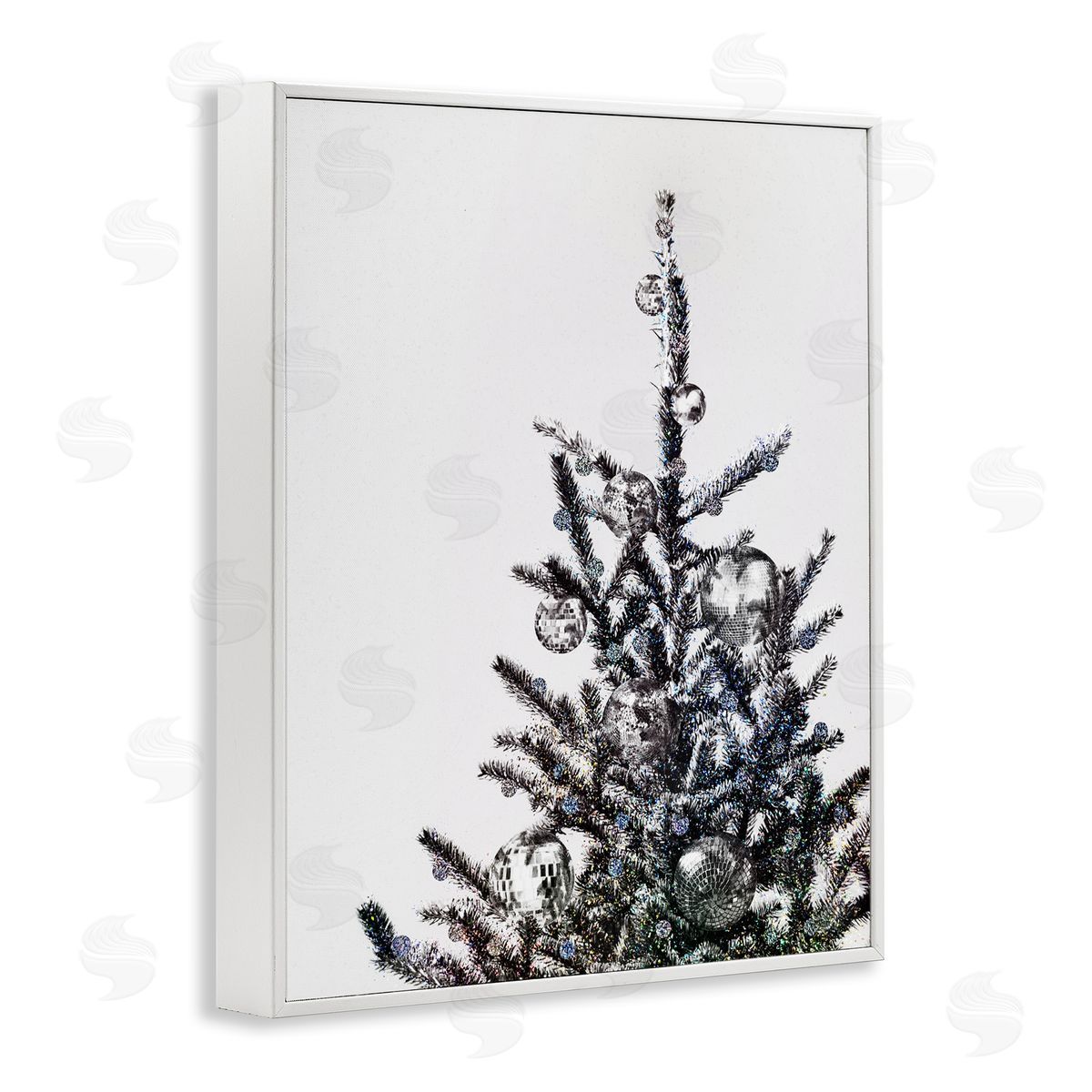 Christmas Tree Disco Balls White Frame Print Wall Art, Home Decor by Victoria Barnes