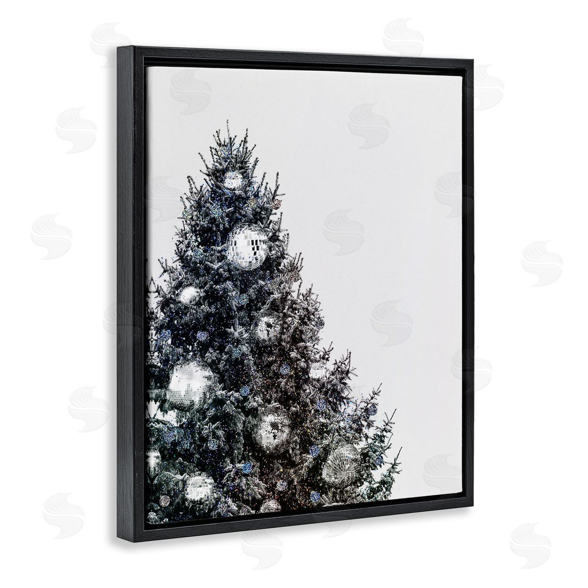 Disco Ornaments on Tree Black Floating Frame Canvas Wall Art, Home Decor by Victoria Barnes
