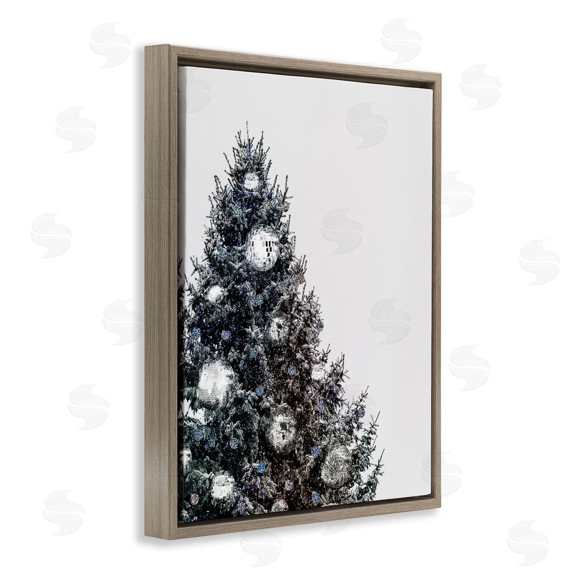 Disco Ornaments on Tree Brown Floating Frame Canvas Wall Art, Home Decor by Victoria Barnes
