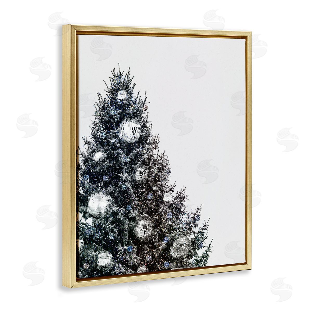 Disco Ornaments on Tree Gold Floating Frame Canvas Wall Art, Home Decor by Victoria Barnes