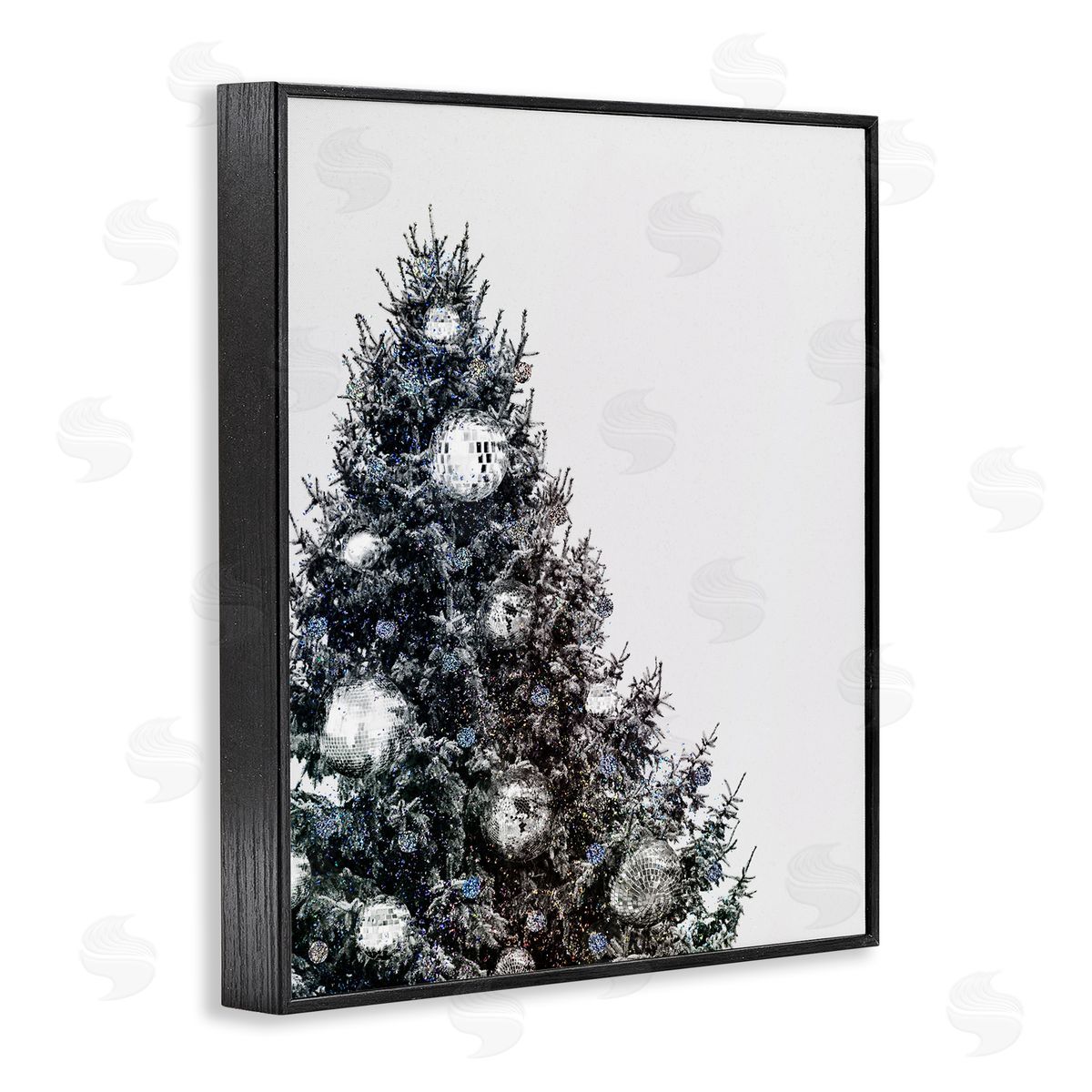 Disco Ornaments on Tree Black Frame Print Wall Art, Home Decor by Victoria Barnes