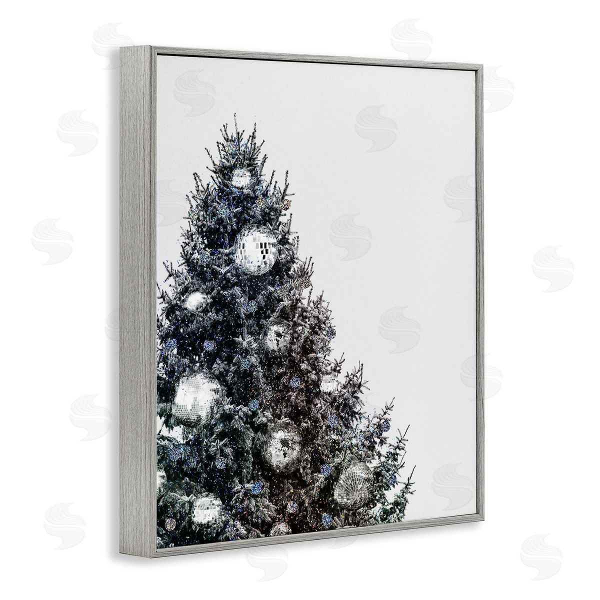Disco Ornaments on Tree Grey Frame Print Wall Art, Home Decor by Victoria Barnes