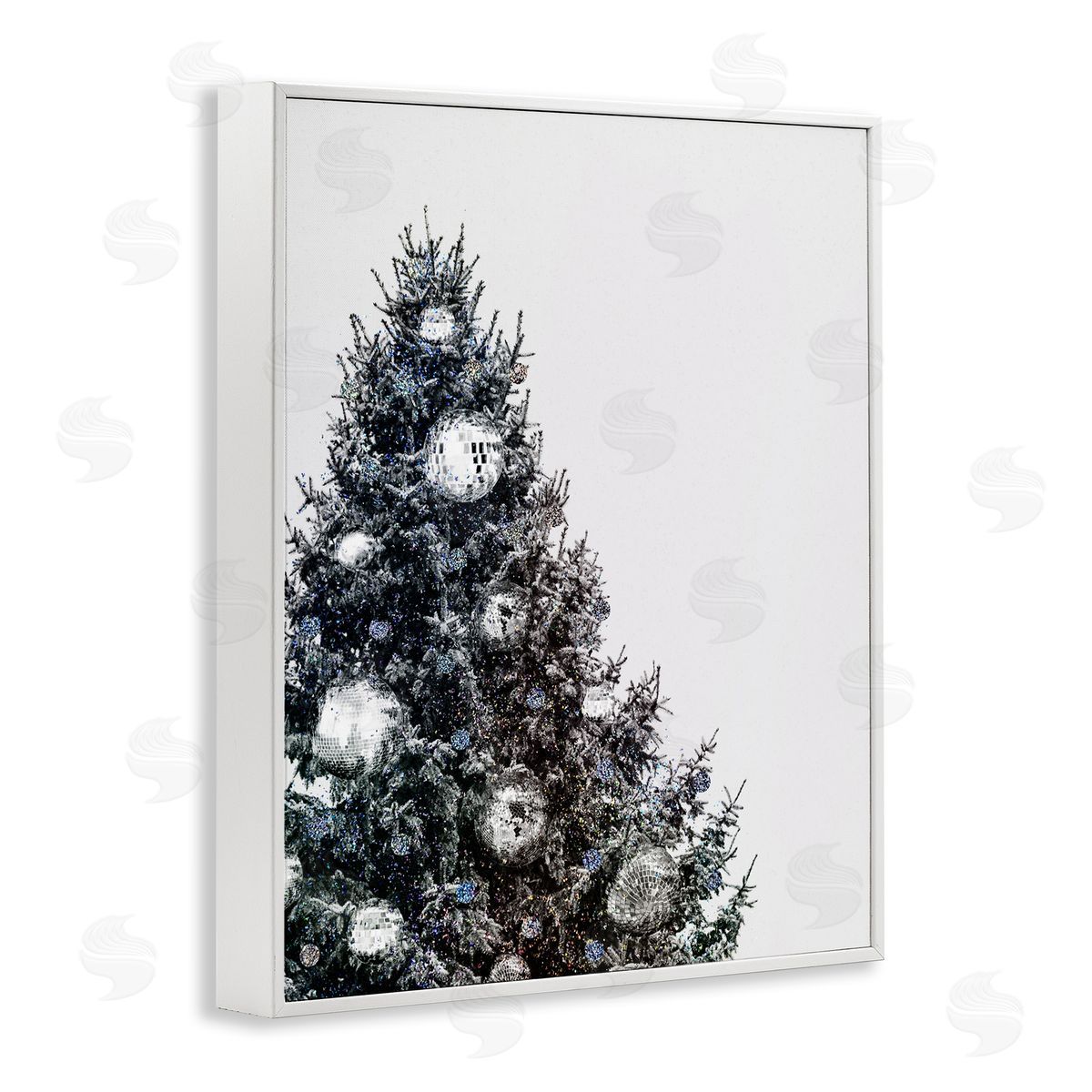 Disco Ornaments on Tree White Frame Print Wall Art, Home Decor by Victoria Barnes