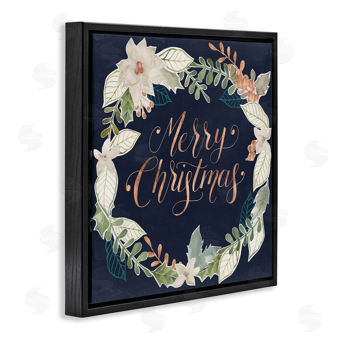 Traditional Christmas Wreath Black Floating Frame Canvas Wall Art, Home Decor by Grace Popp