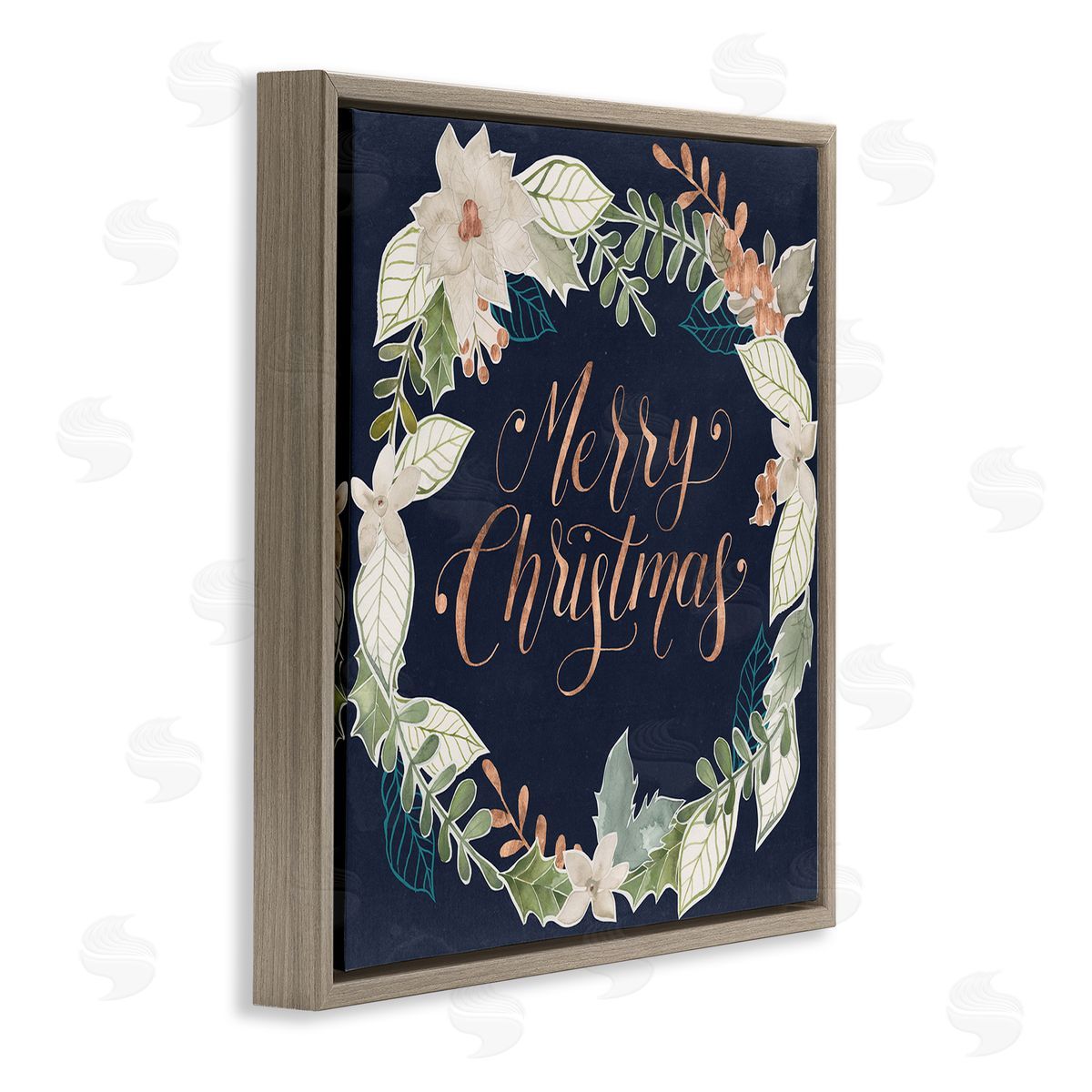 Traditional Christmas Wreath Brown Floating Frame Canvas Wall Art, Home Decor by Grace Popp