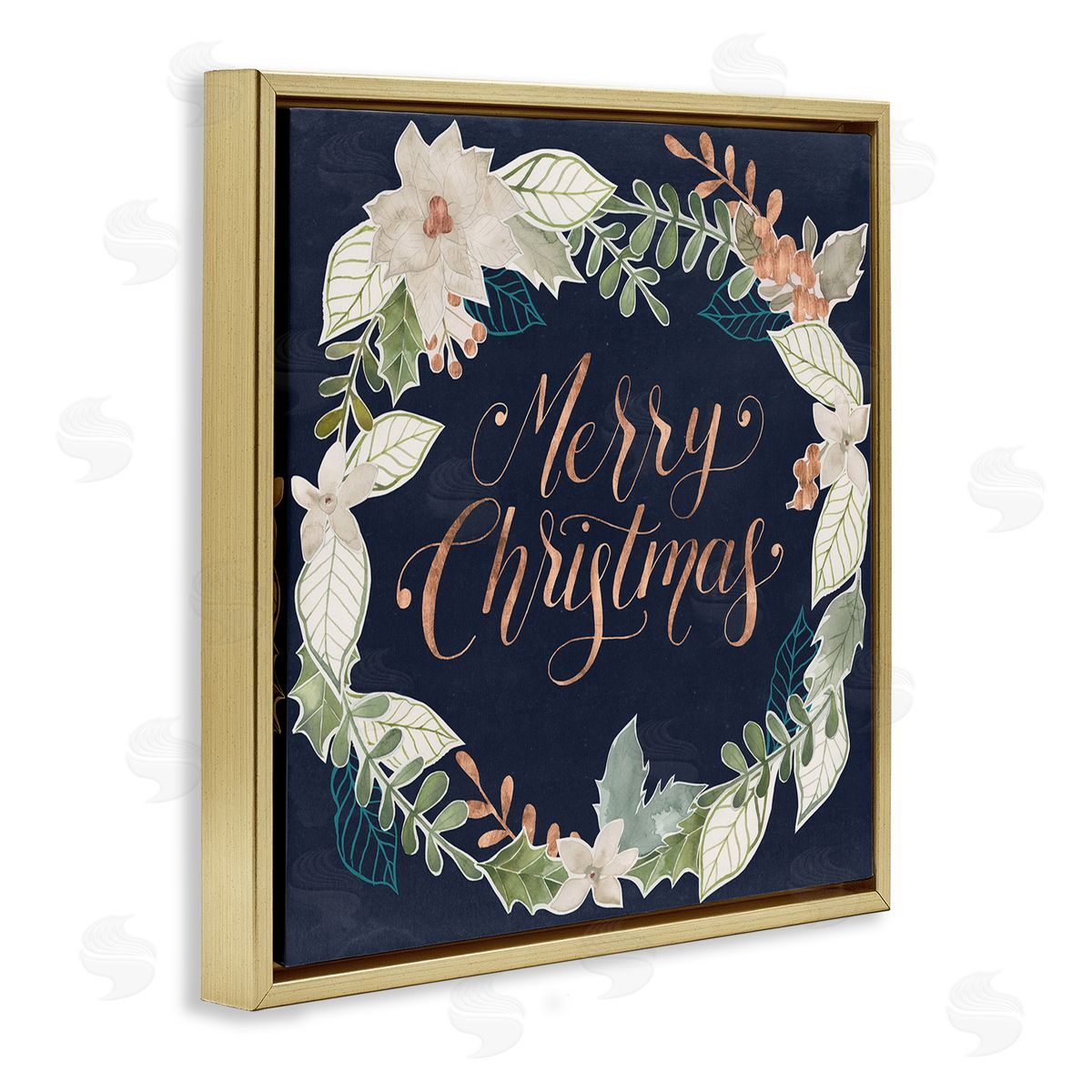 Traditional Christmas Wreath Gold Floating Frame Canvas Wall Art, Home Decor by Grace Popp