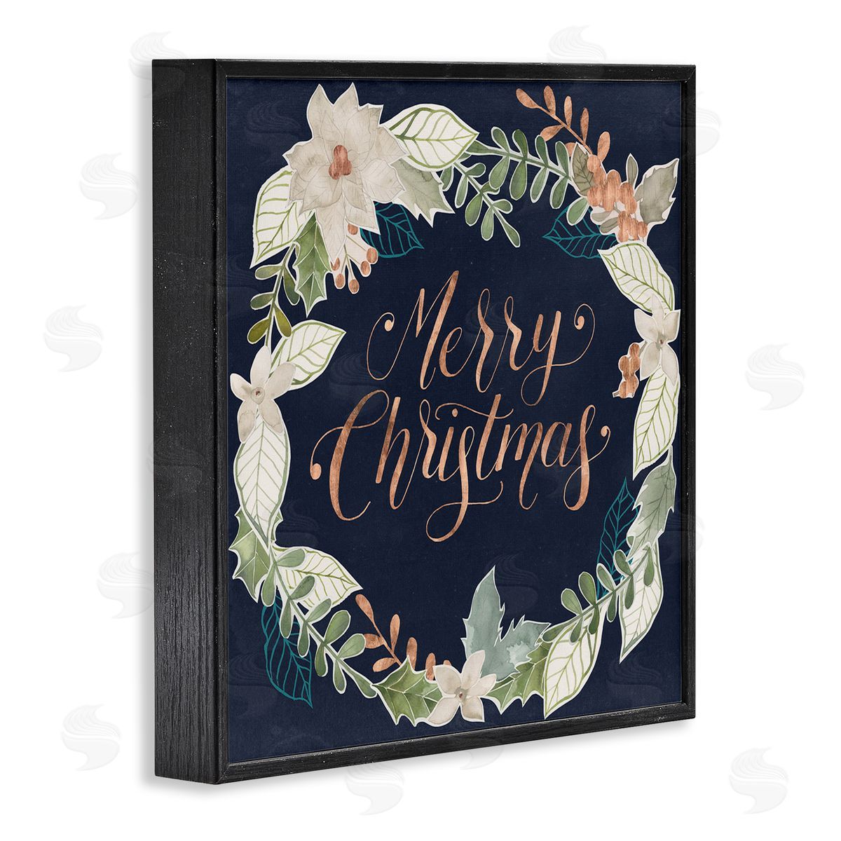 Traditional Christmas Wreath Black Frame Print Wall Art, Home Decor by Grace Popp
