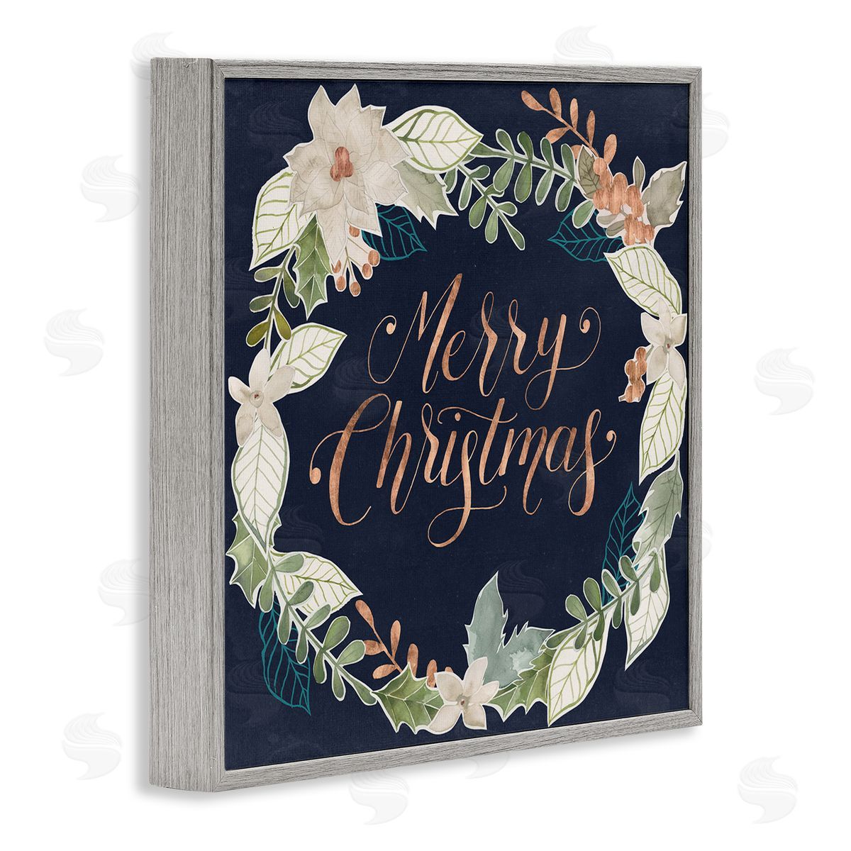 Traditional Christmas Wreath Grey Frame Print Wall Art, Home Decor by Grace Popp