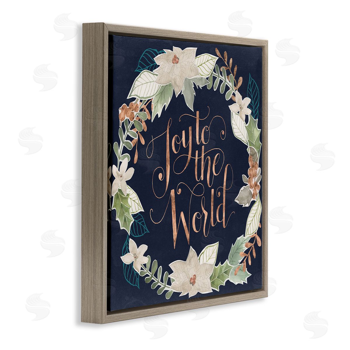 Joy To The World Brown Floating Frame Canvas Wall Art, Home Decor by Grace Popp