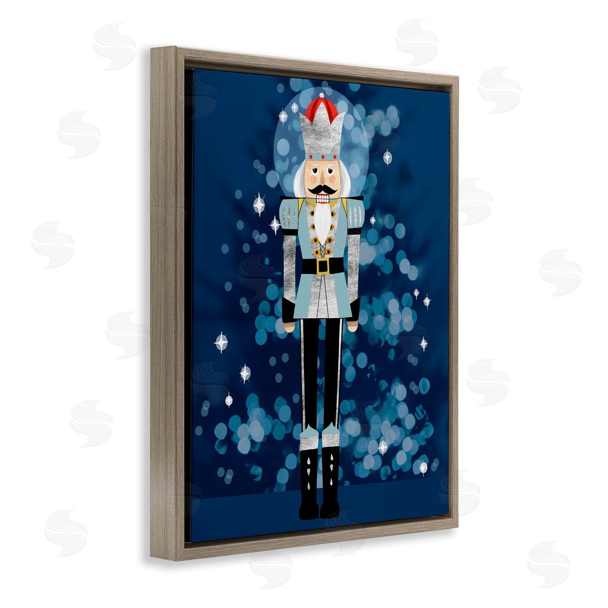 Blue Holiday Nutcracker Brown Floating Frame Canvas Wall Art, Home Decor by Grace Popp