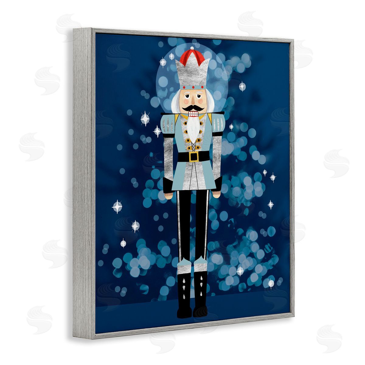 Blue Holiday Nutcracker Grey Frame Print Wall Art, Home Decor by Grace Popp