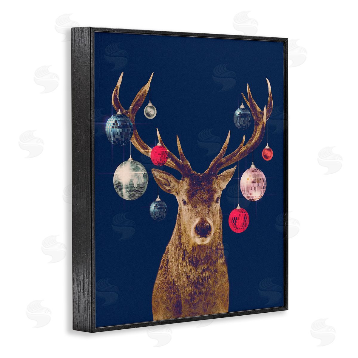 Deer and Shining Ornaments Black Frame Print Wall Art, Home Decor by Victoria Barnes