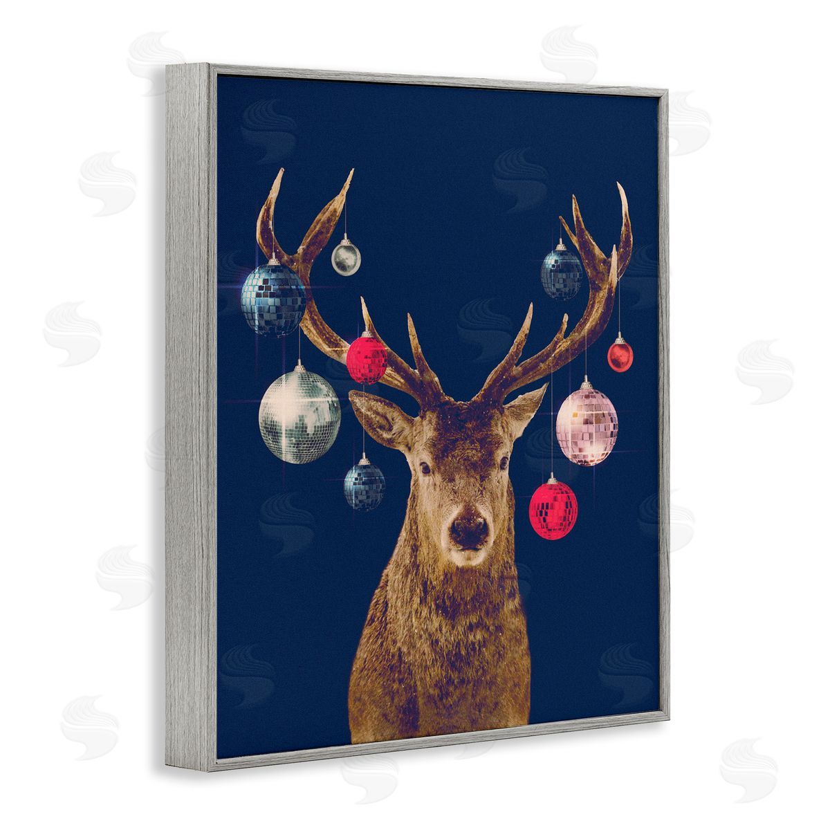 Deer and Shining Ornaments Grey Frame Print Wall Art, Home Decor by Victoria Barnes