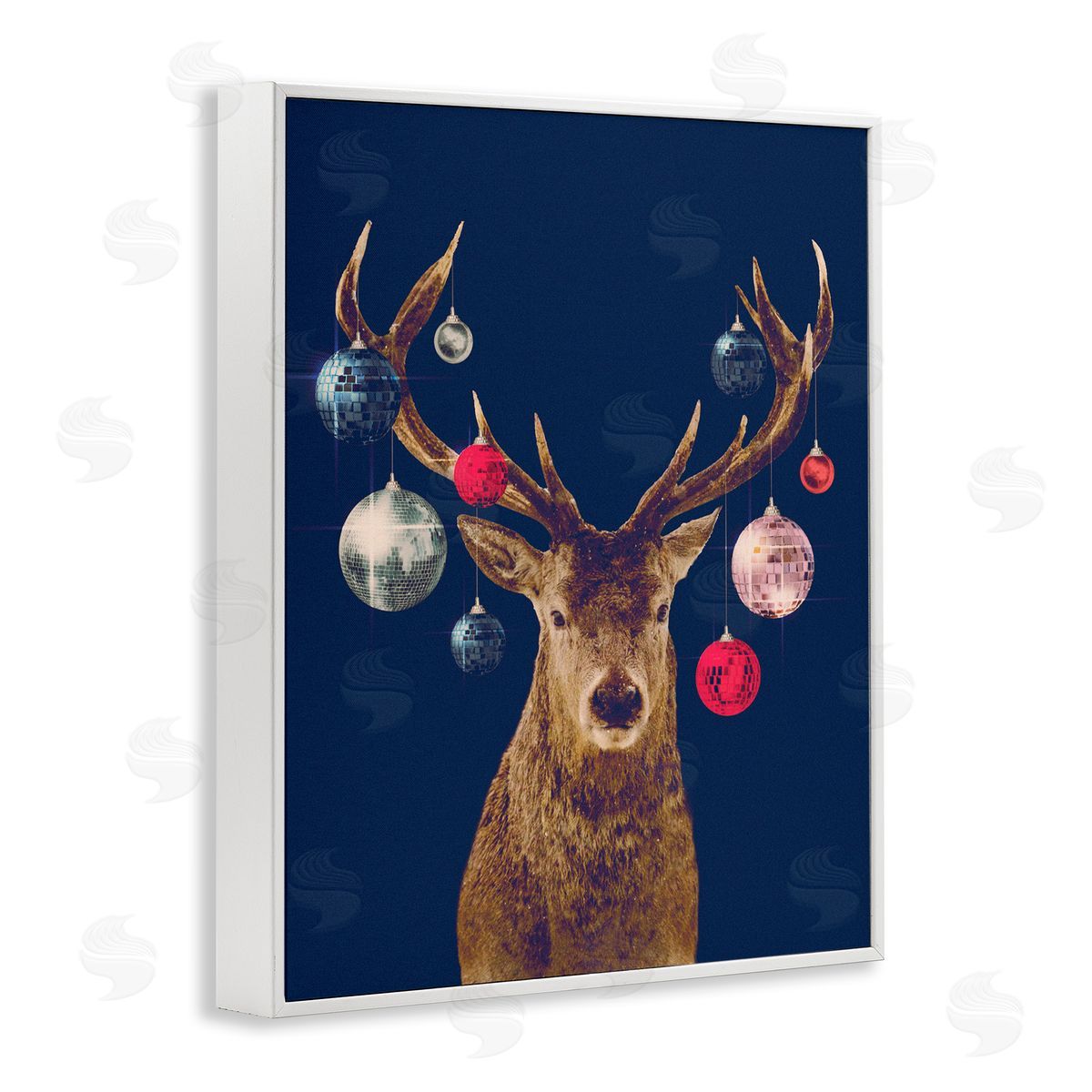Deer and Shining Ornaments White Frame Print Wall Art, Home Decor by Victoria Barnes