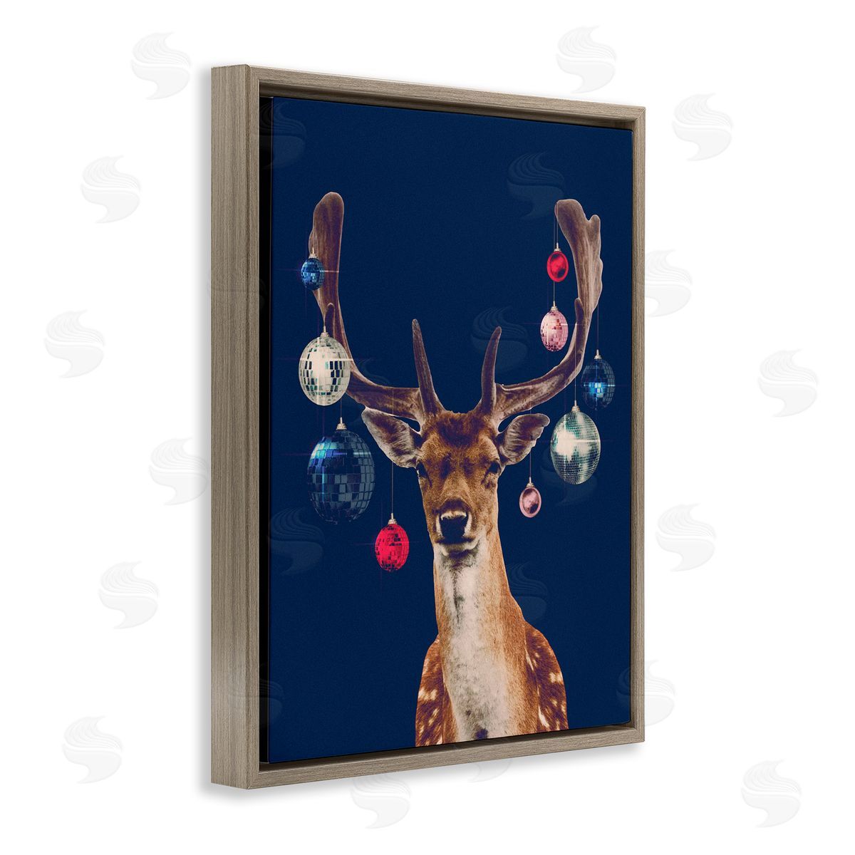 Deer with Dazzling Ornaments Brown Floating Frame Canvas Wall Art, Home Decor by Victoria Barnes