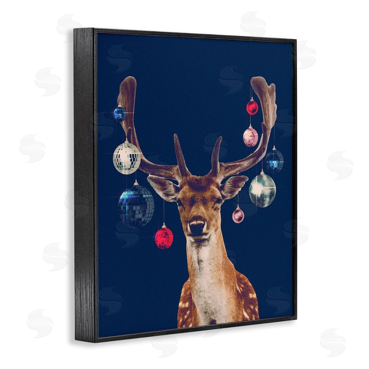 Deer with Dazzling Ornaments Black Frame Print Wall Art, Home Decor by Victoria Barnes