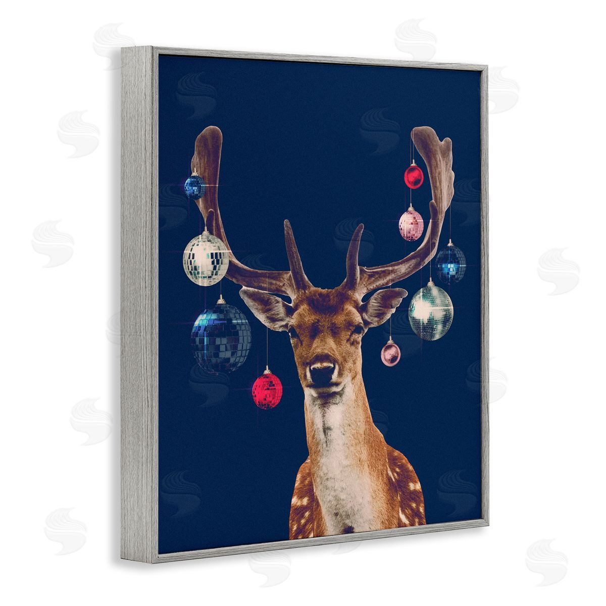 Deer with Dazzling Ornaments Grey Frame Print Wall Art, Home Decor by Victoria Barnes