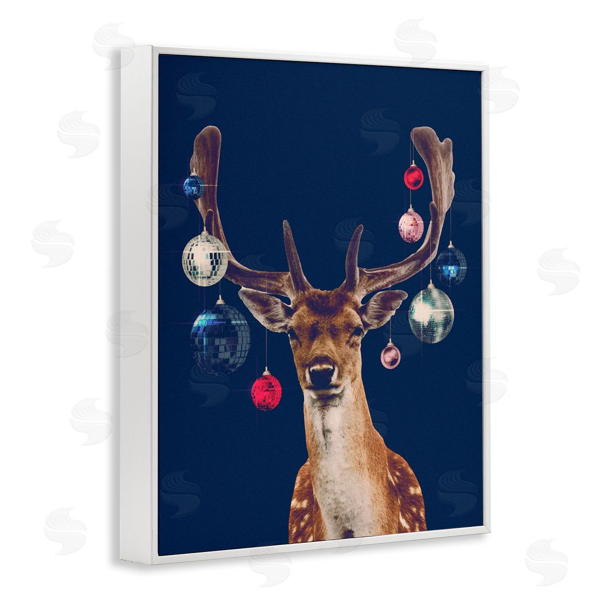 Deer with Dazzling Ornaments White Frame Print Wall Art, Home Decor by Victoria Barnes