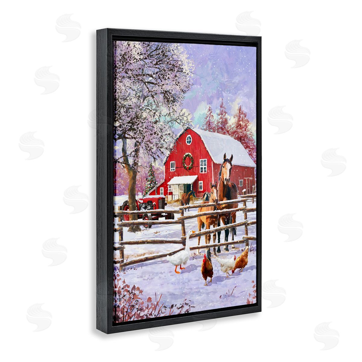 Winter Farm Scene Black Floating Frame Canvas Wall Art, Home Decor by Pip Wilson