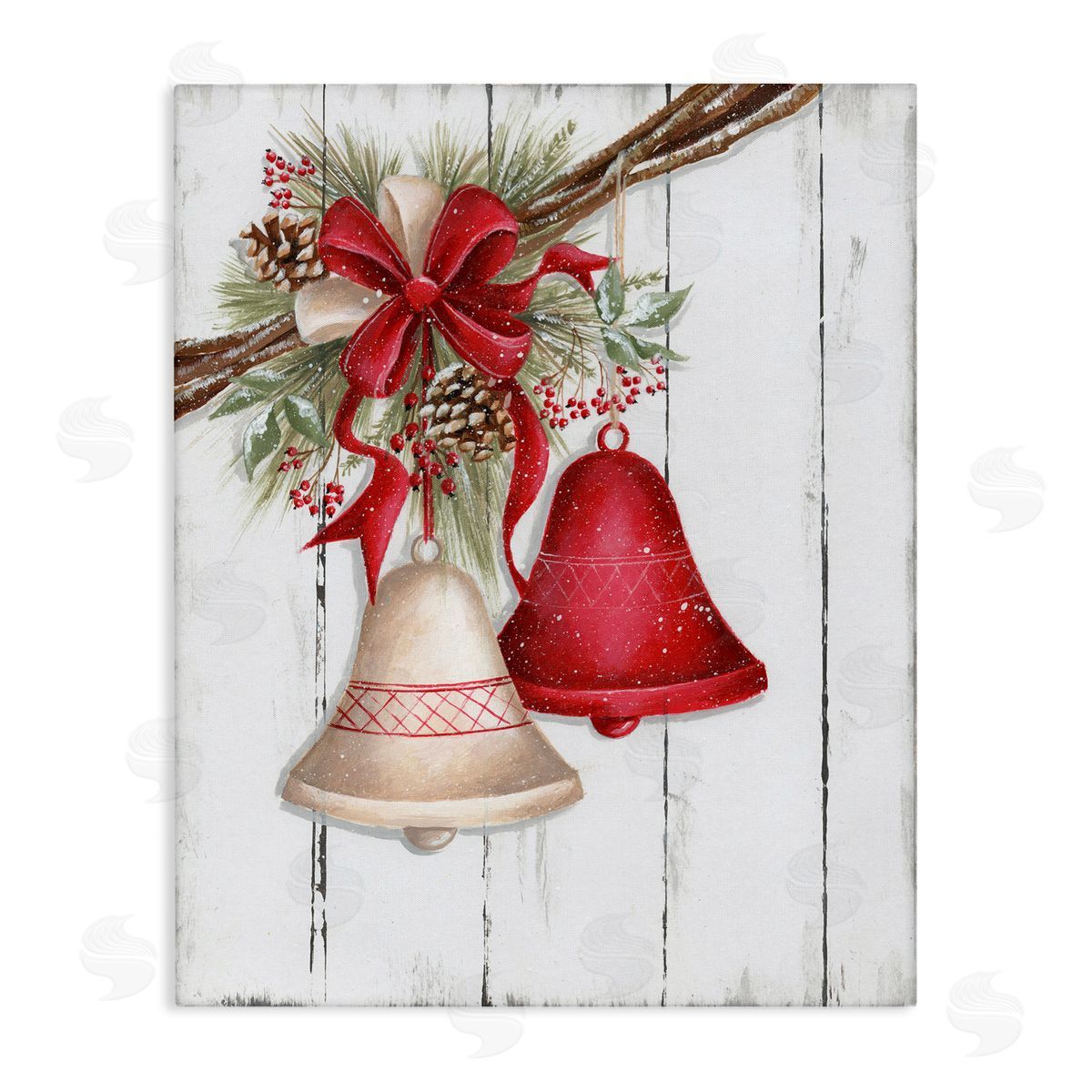 Rustic Winter Bells Canvas Wall Art, Home Decor by Emma Leach