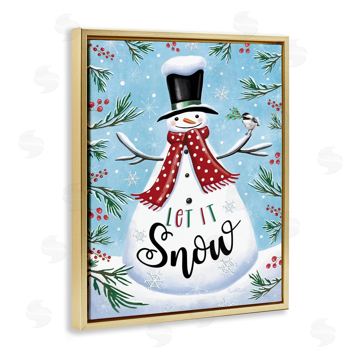 Let It Snow Phrase Gold Floating Frame Canvas Wall Art, Home Decor by Elizabeth Tyndall